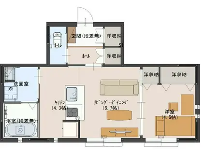 Kレジデンス駅前通II(1LDK/1階)の間取り写真