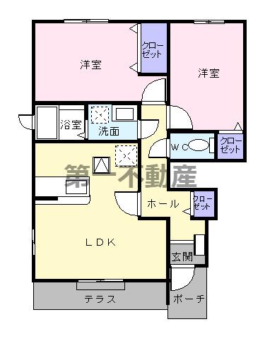 カモミールIII A(2LDK/1階)の間取り写真