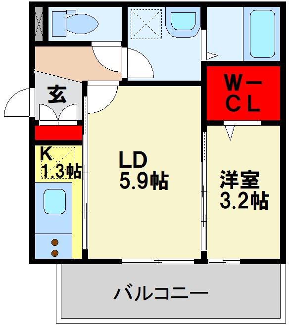  D-ROOM陣原II(1LDK/2階)の間取り写真