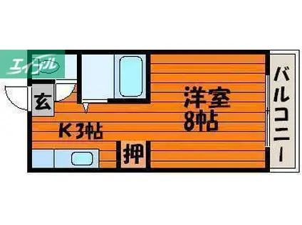 ウエスト岡山II(1K/2階)の間取り写真