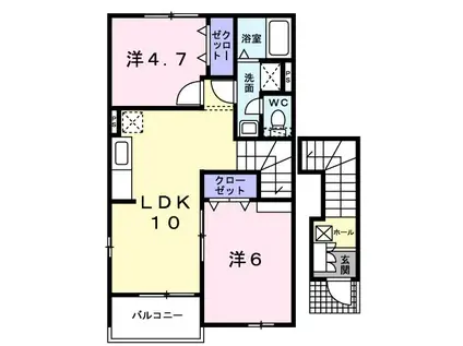 アヴニール遠賀D(2LDK/2階)の間取り写真