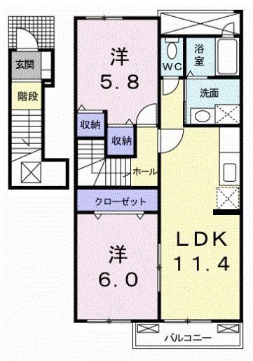 ウインド・フィル(2LDK/2階)の間取り写真