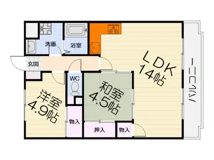 ビーチマンションII(2LDK/2階)の間取り写真