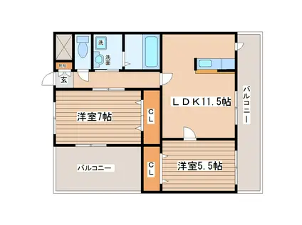 パルティール中山(2LDK/1階)の間取り写真