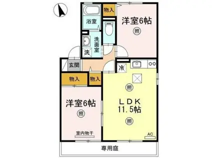 シャトレアン津高C棟(2LDK/1階)の間取り写真