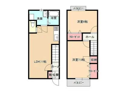 ポナール中屋A棟(2LDK/1階)の間取り写真