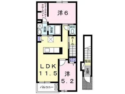 サニーブリーズ五日市観音II(2LDK/2階)の間取り写真
