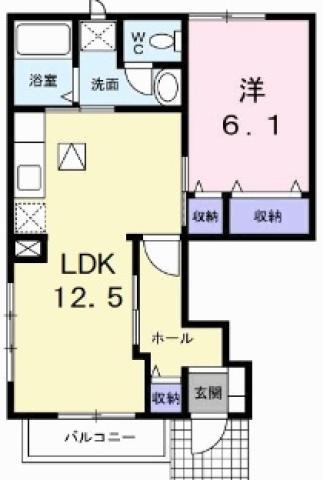 フォンテ-ヌB(1LDK/1階)の間取り写真