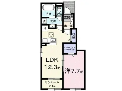 リーベ佐久CURRENT II(1LDK/1階)の間取り写真