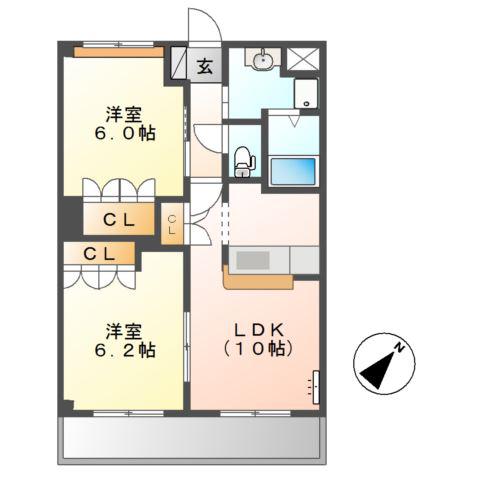 フィールドピアE(2LDK/2階)の間取り写真