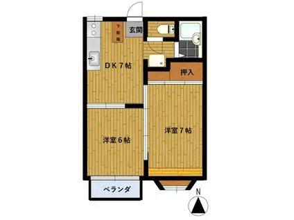 ノース・キャッスル・シティ E棟(2DK/2階)の間取り写真