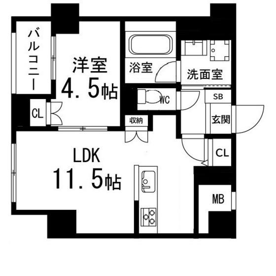 ルアーナ・エール・レジデンス仙台(1LDK/4階)の間取り写真