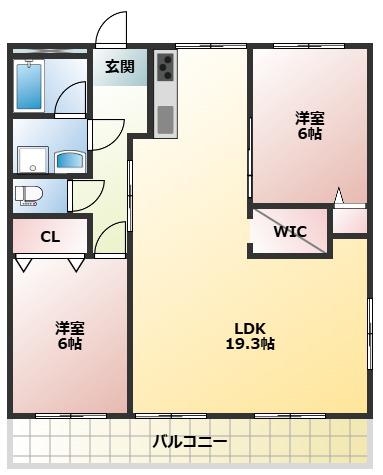 シャトー北別府(2LDK/4階)の間取り写真