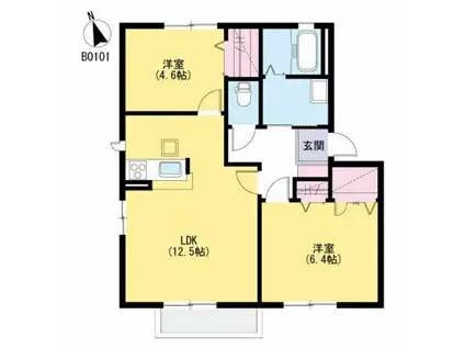 ディアス小野原  B棟(2LDK/1階)の間取り写真