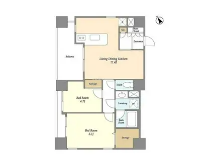 アブレスト動坂(2LDK/7階)の間取り写真