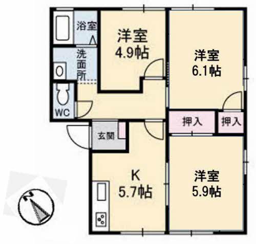 フラワーハイツA(3K/2階)の間取り写真