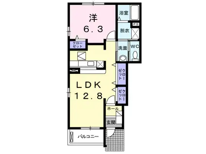 パレ ドールB(1LDK/1階)の間取り写真