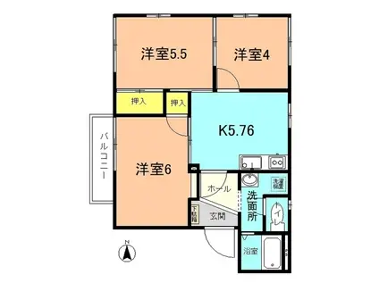 サンハイツ撫子B(3K/2階)の間取り写真