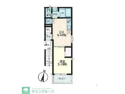 ハピネスアイル大宮(1DK/2階)の間取り写真