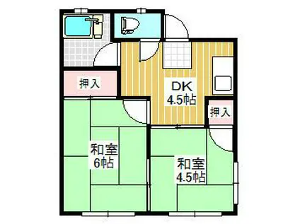 八木山コーポ(2K/2階)の間取り写真