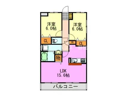 ゼファーシャンティオン蘇我弐番館(2LDK/2階)の間取り写真