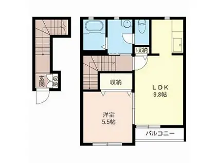 クレスト(1LDK/2階)の間取り写真