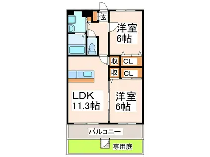 レオグランド山ノ神(2LDK/1階)の間取り写真