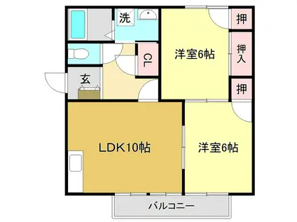 ハイツ北小松(2LDK/2階)の間取り写真