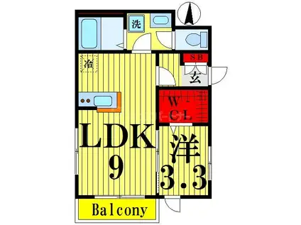 GRADITO(1DK/2階)の間取り写真