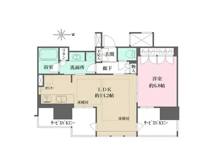 ブランズタワー南堀江(1LDK/13階)の間取り写真