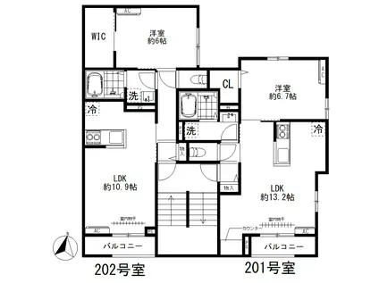 SKハイツ(1LDK/2階)の間取り写真