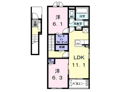 フェイバー ヒロ(2LDK/2階)の間取り写真