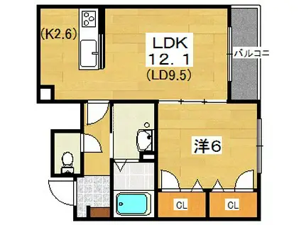 シャーメゾン山田池公園枚方(1LDK/2階)の間取り写真
