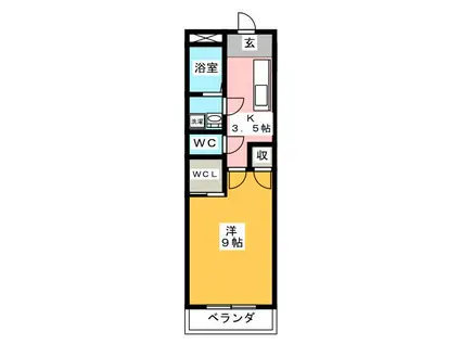 オークヒルズ(1K/3階)の間取り写真