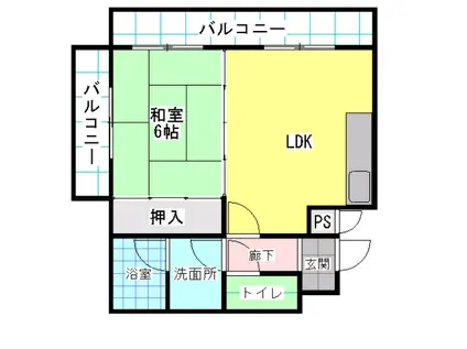 コンプレート中津口(1LDK/6階)の間取り写真