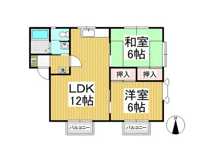 ハイリビング富竹(2LDK/1階)の間取り写真