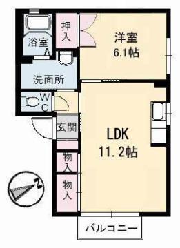 クレスト21A棟(1LDK/2階)の間取り写真