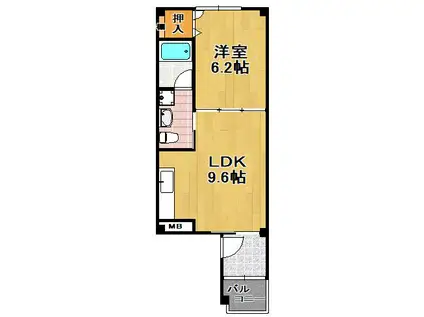 エスポワール千島(1LDK/2階)の間取り写真