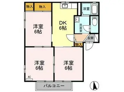 スカイハイツ C(3DK/2階)の間取り写真