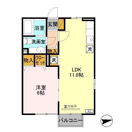 グランドハイデンス(1LDK/2階)の間取り写真
