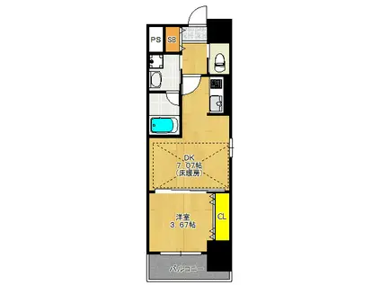 扇町公園プライマリーワン(1DK/3階)の間取り写真