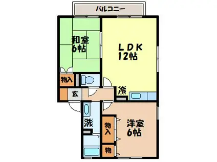 ロイヤルガーデン仲沖A(2LDK/1階)の間取り写真