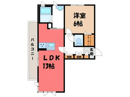 ドリーミオ B(1LDK/2階)の間取り写真