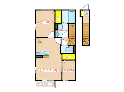セレーネ中郷(2LDK/2階)の間取り写真