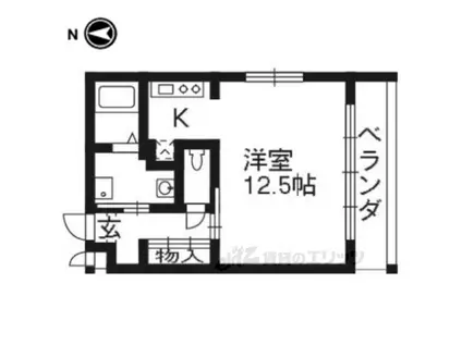 ガーデンコート洛西(1K/2階)の間取り写真