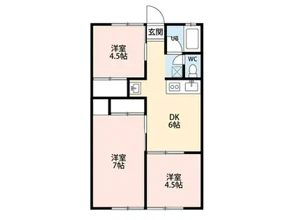 シティハイムサクラダ A棟(3DK/1階)の間取り写真