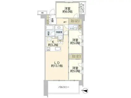 シエリア与野中央公園(3LDK/4階)の間取り写真