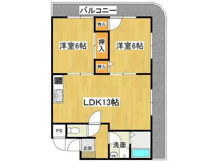 ニューライフ梅園第一(2LDK/5階)の間取り写真