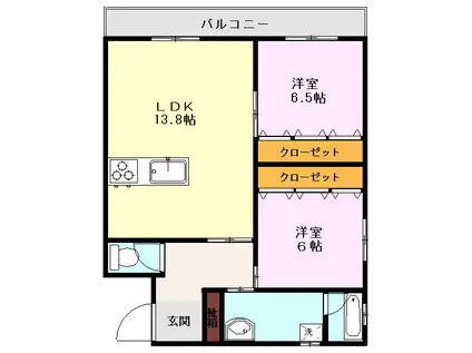 HUERTO(2LDK/2階)の間取り写真