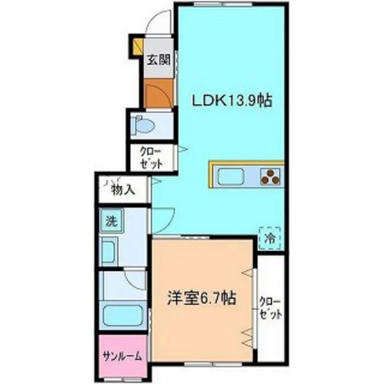 JIN A棟・B棟(1LDK/1階)の間取り写真